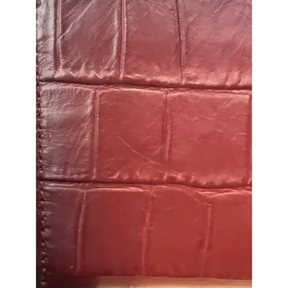 Coach Wallet Burnished Crocodile Embossed Cherry/Red Accordion Zip 12 Card Slot - Picture 12 of 13